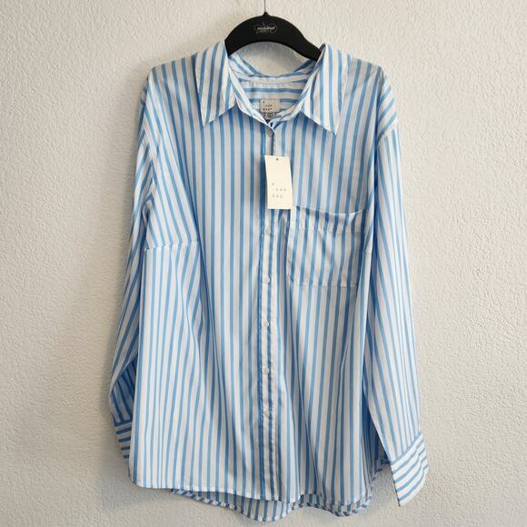 a new day Tops - A New Day Women's Size XXL Long Sleeve Blue/White Button‎ Up Shirt NWT